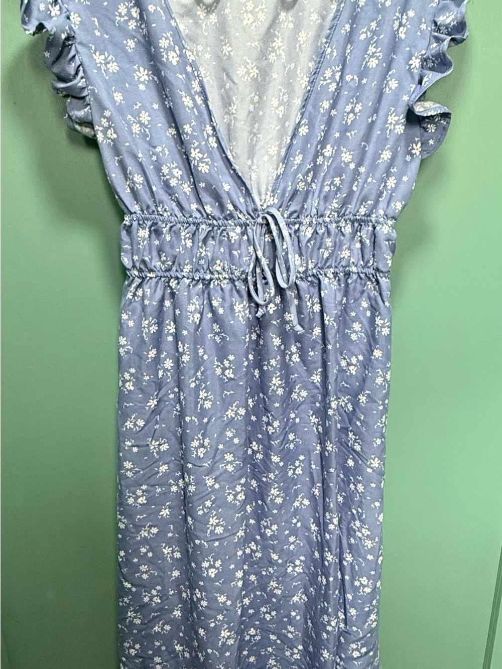 Women's Blue Floral Maxi Dress with Drawstring Waist